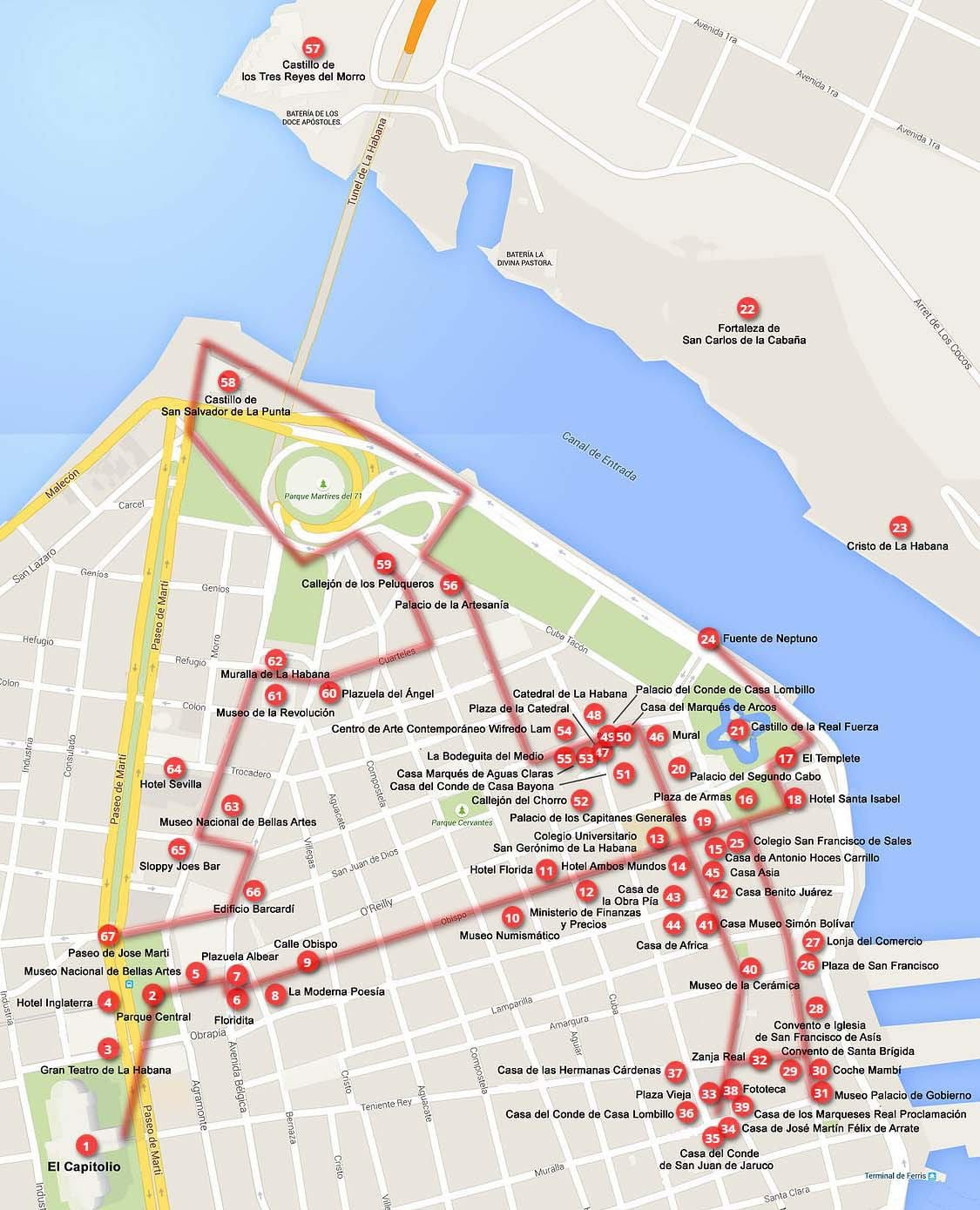 kart av Havana walking tour
