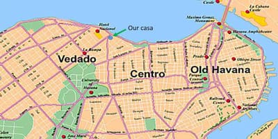 Kart av vedado Havana, Cuba